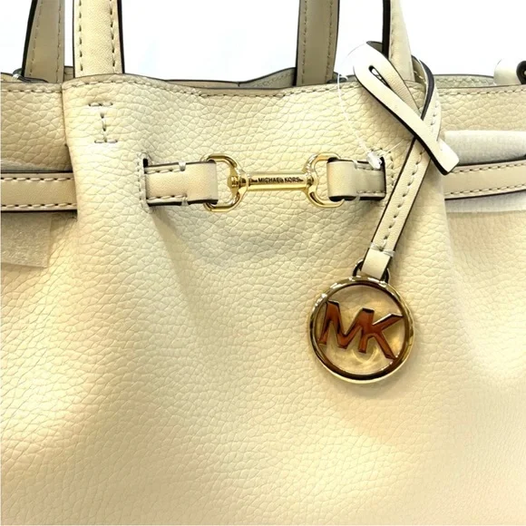 Michael Kors Small Carson Pebbled Leather Satchel Bag Light Cream